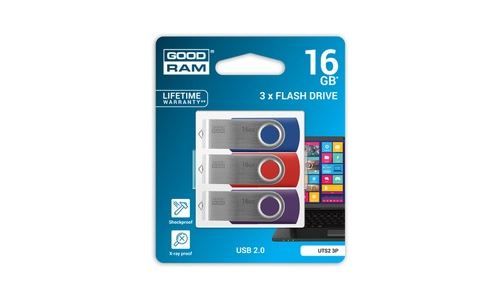 Pen drive Wilk Elektronik GOODRAM UTS2-3P - 16 GB, USB 2.0, Azul, Rojo, Violeta (paquete de 3)