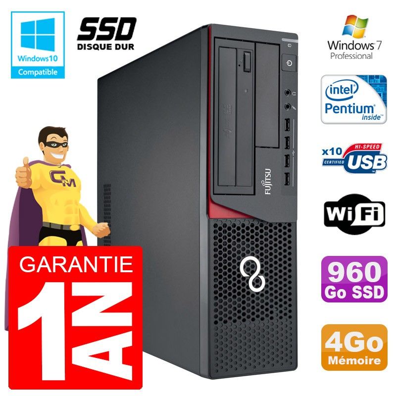 Fujitsu Esprimo E720 E85+ SFF Desktop - Intel Pentium G3220, 4GB RAM, 960GB SSD, WiFi, Windows 7