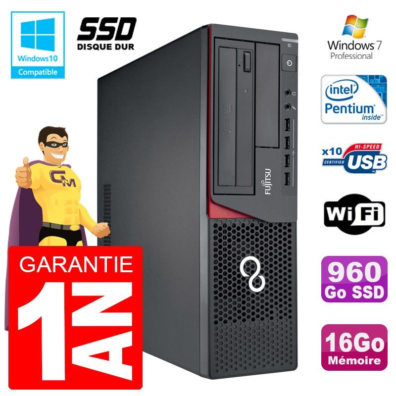 Fujitsu Esprimo E720 E85+ SFF Computer - 16GB RAM, 960GB SSD, Intel Pentium G3220, Windows 7 Pro