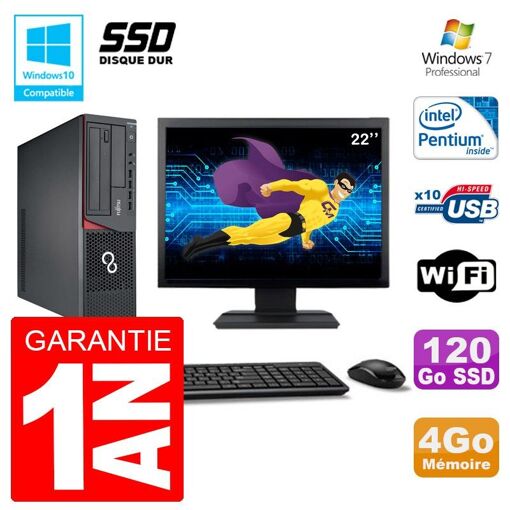 Fujitsu Esprimo E720 E85+ SFF 22-inch PC - Intel Pentium G3220, 4GB RAM, 120GB SSD, WiFi, Windows 7