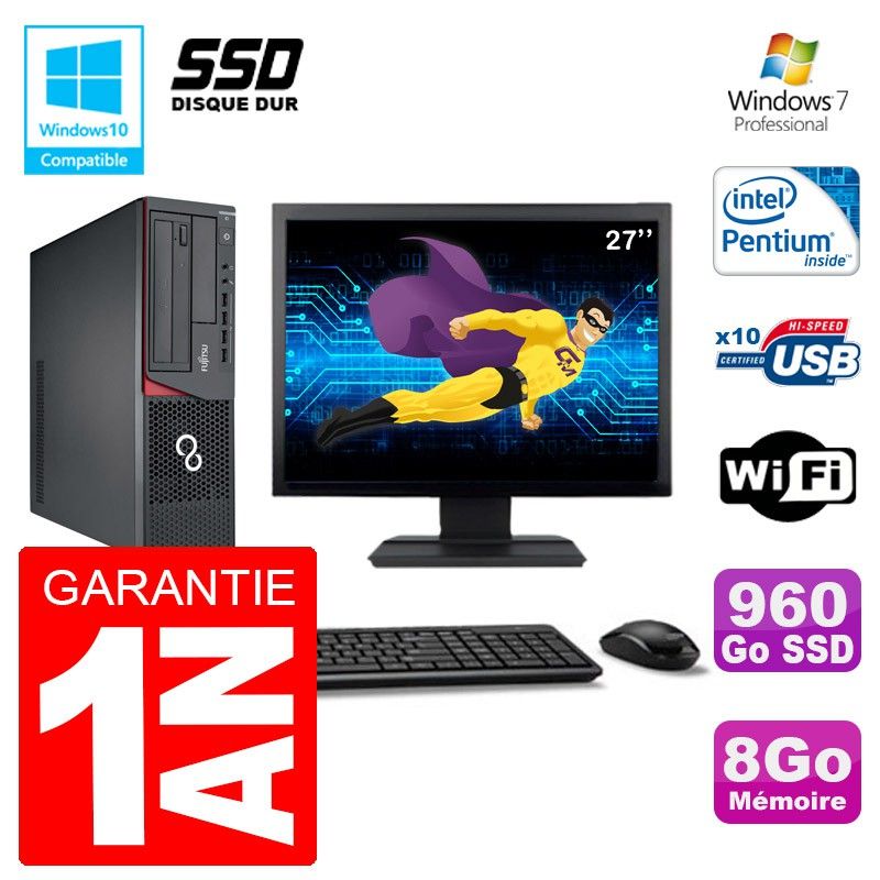 Fujitsu Esprimo E720 E85+ SFF PC - 27'' Display, Intel Pentium G3220, 8GB RAM, 960GB SSD