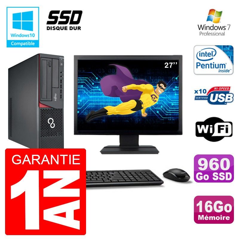 Fujitsu Esprimo E720 E85+ SFF Desktop - 27" Screen, Intel Pentium G3220, 16GB RAM, 960GB SSD
