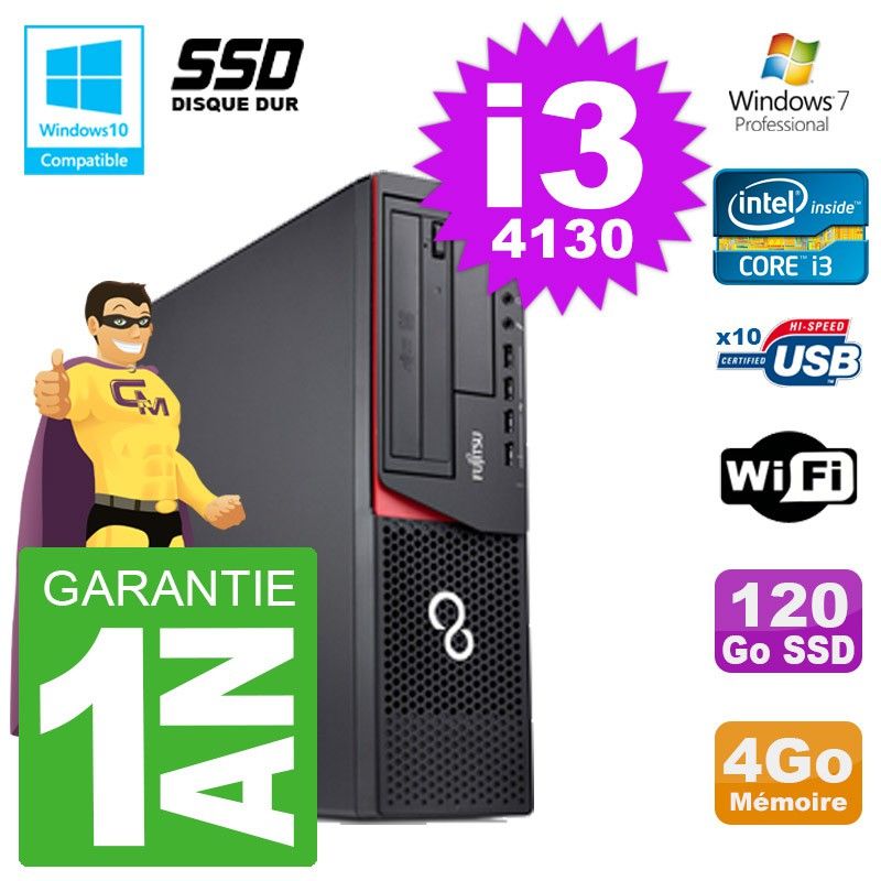 Ordinateur de bureau Fujitsu Esprimo E720 E85+ DT - i3-4130, 4 Go de RAM, 120 Go SSD, Wi-Fi, Windows 7