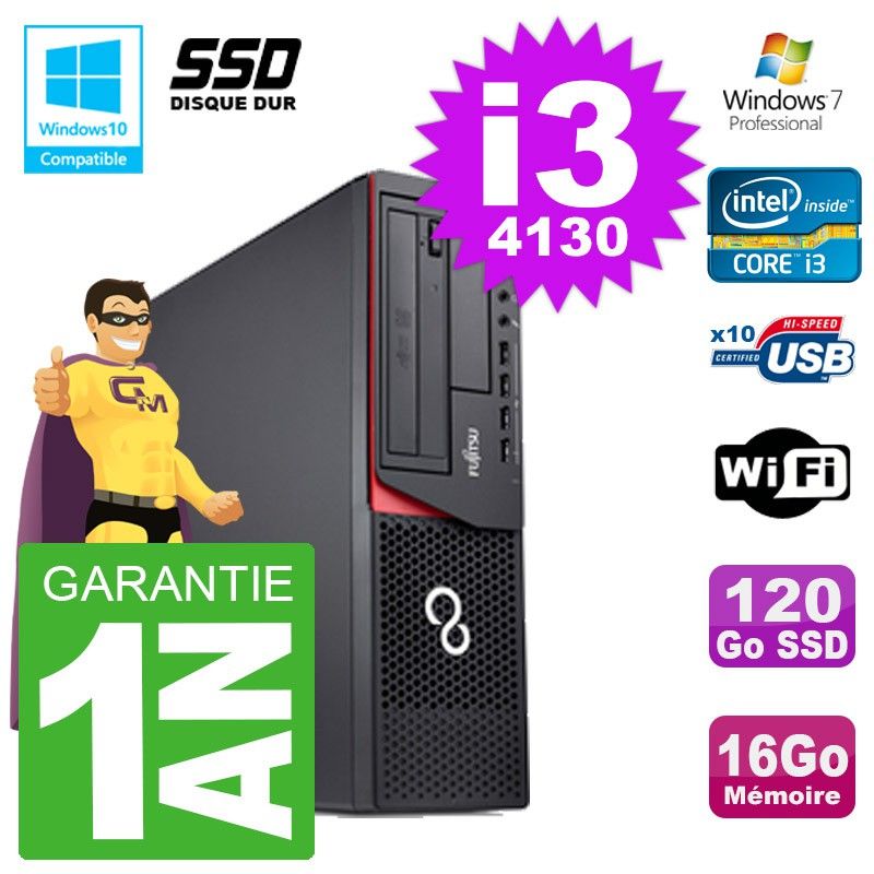 Ordinateur de bureau Fujitsu Esprimo E720 E85+ DT - i3-4130, 16 Go de RAM, 120 Go SSD, Wifi, Windows 7
