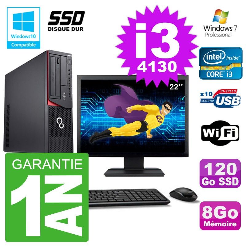 Fujitsu Esprimo E720 E85+ DT 22-inch Screen i3-4130 8GB RAM 120GB SSD Wifi Windows 7 Desktop
