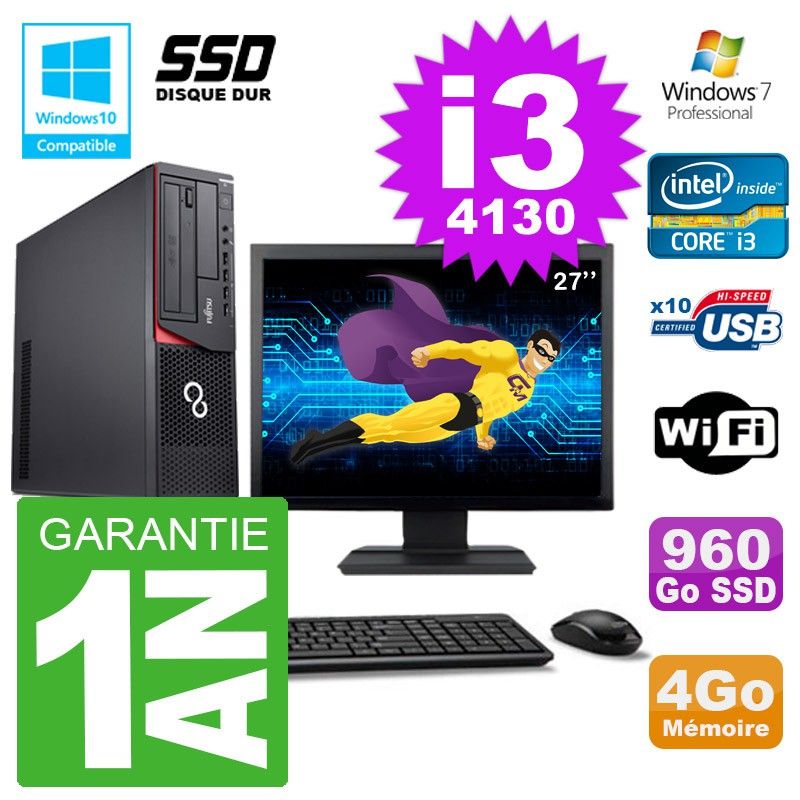 Fujitsu Esprimo E720 E85+ DT 27-Inch Desktop PC (i3-4130, 4GB RAM, 960GB SSD, WiFi, Windows 7)