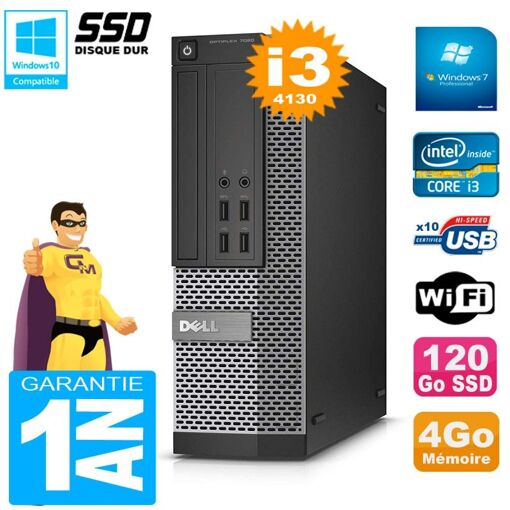 Dell Optiplex 7020 SFF Desktop PC - Core i3-4130, 4GB RAM, 120GB SSD, DVD Burner, WiFi, Windows 7 Pro