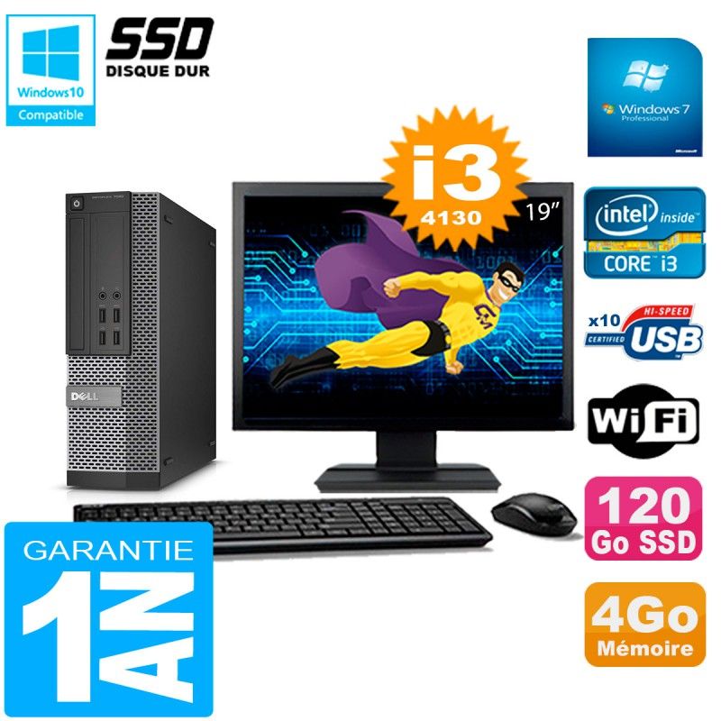 Dell Optiplex 7020 SFF Desktop - 19" Screen, Intel Core i3-4130, 4GB RAM, 120GB SSD, WiFi, Windows 7 Pro