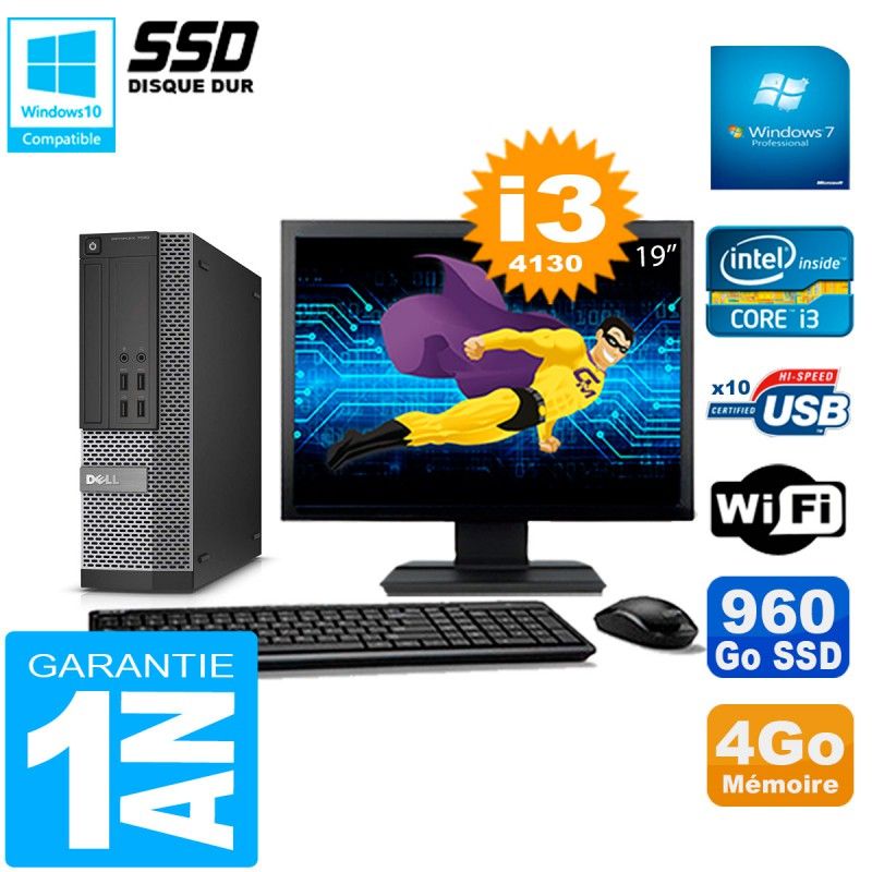 Dell Optiplex 7020 SFF Desktop - 19" Screen, Intel Core i3-4130, 4GB RAM, 960GB SSD, WiFi, Windows 7 Pro