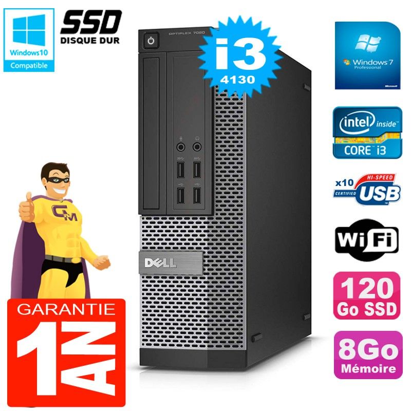 Dell Optiplex 7020 SFF Desktop PC - Core i3-4130, 8GB RAM, 120GB SSD, DVD Drive, WiFi, Windows 7 Pro