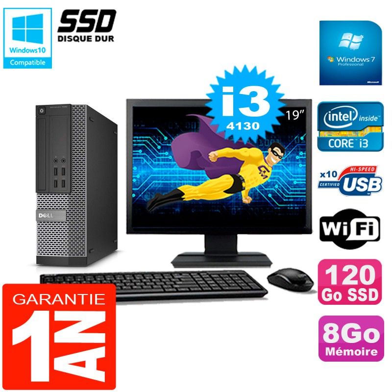 Dell Optiplex 7020 SFF Desktop Computer - 19" Screen, Intel Core i3-4130, 8GB RAM, 120GB SSD, Wi-Fi, Windows 7 Pro