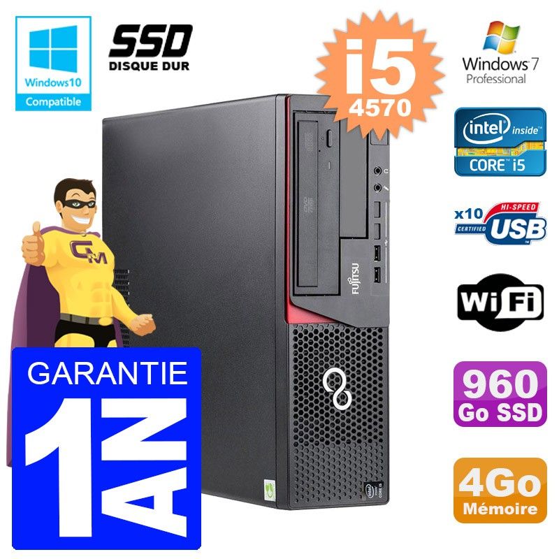 Fujitsu Esprimo E720 E85+ DT Desktop Computer - Intel Core i5-4570, 4GB RAM, 960GB SSD, WiFi, Windows 7 Pro