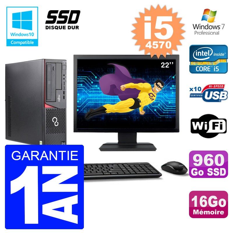 Fujitsu Esprimo E720 E85+ DT 22-inch Screen i5-4570 16GB RAM 960GB SSD Wifi Windows 7 Desktop