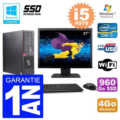 Fujitsu Esprimo E720 E85+ DT 27-inch Display i5-4570 4GB RAM 960GB SSD WiFi Windows 7 Desktop