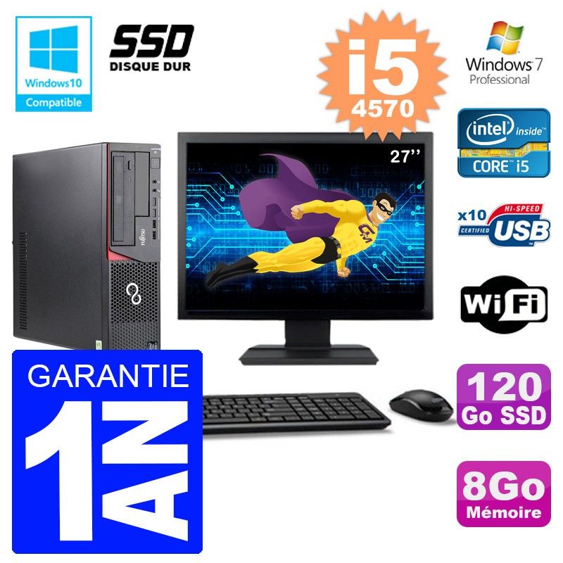 Fujitsu Esprimo E720 E85+ DT 27-Inch Screen i5-4570 8GB RAM 120GB SSD WiFi Windows 7 Desktop