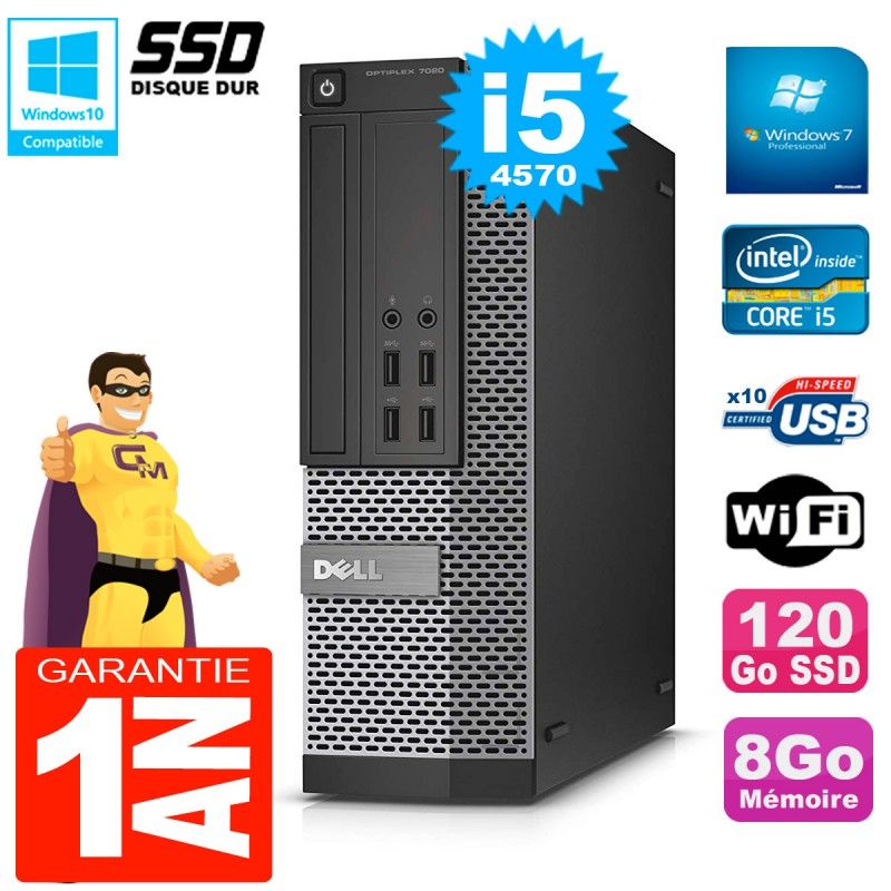 Dell Optiplex 7020 SFF Desktop PC - Core i5, 8GB RAM, 120GB SSD, DVD Burner, WiFi, Windows 7 Pro