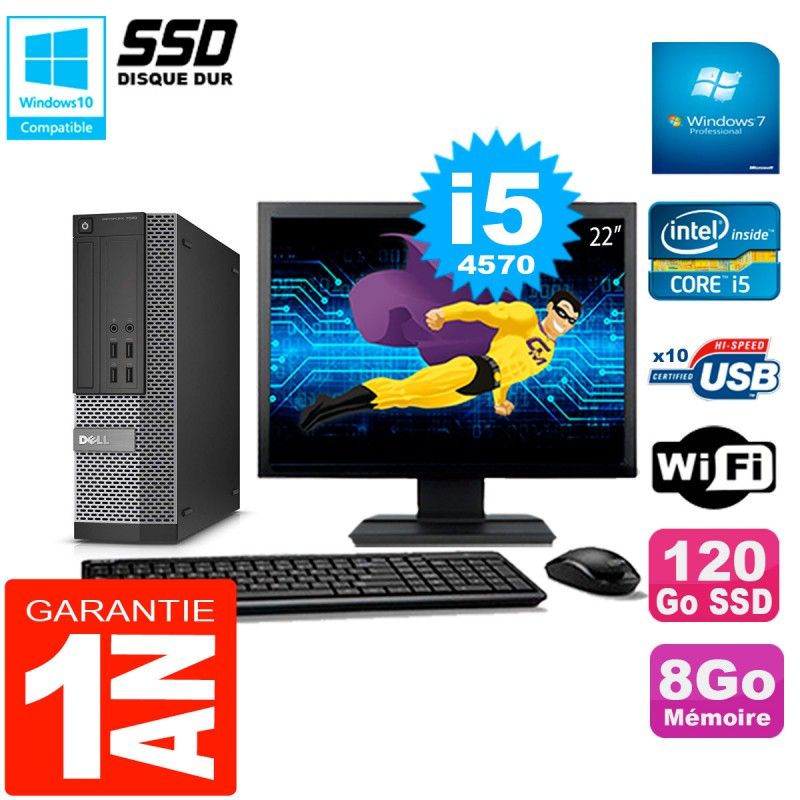 Dell Optiplex 7020 SFF Desktop - 22" Screen, Intel Core i5-4570, 8GB RAM, 120GB SSD, WiFi, Windows 7 Pro
