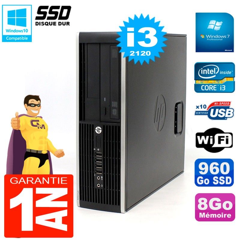 Ordinateur de bureau HP Compaq 8300 SFF - Intel Core i3, 8 Go de RAM, 960 Go SSD, lecteur de DVD, Wi-Fi
