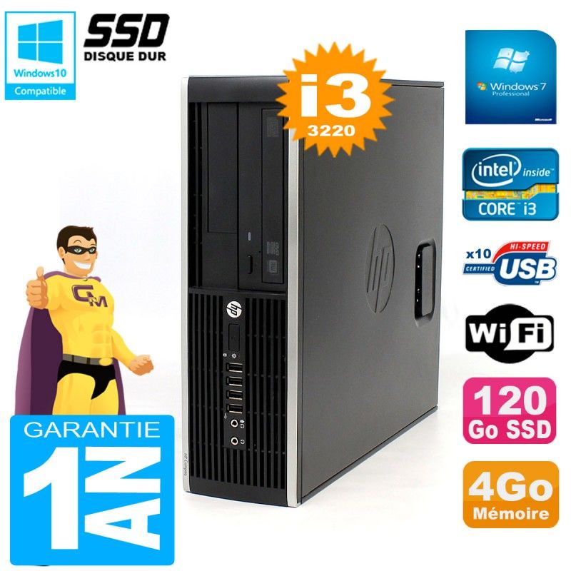 Ordinateur de bureau HP Compaq Elite 8300 SFF - Processeur Intel Core i3-3220, 4 Go de RAM, disque SSD de 120 Go, lecteur de DVD, Wi-Fi, Windows 7 Pro
