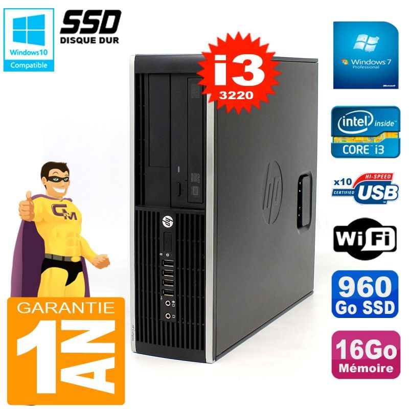 HP Compaq 8300 SFF Desktop PC - Core i3-3220, 16GB RAM, 960GB SSD, DVD Burner, WiFi, Windows 7 Pro