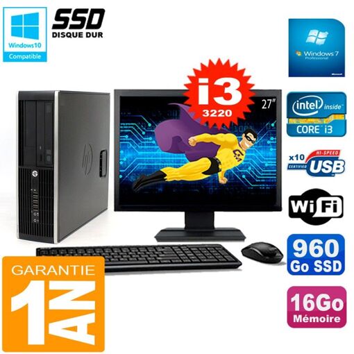 HP Compaq 8300 SFF Desktop PC | 27" Screen | Core i3-3220 | 16GB RAM | 960GB SSD