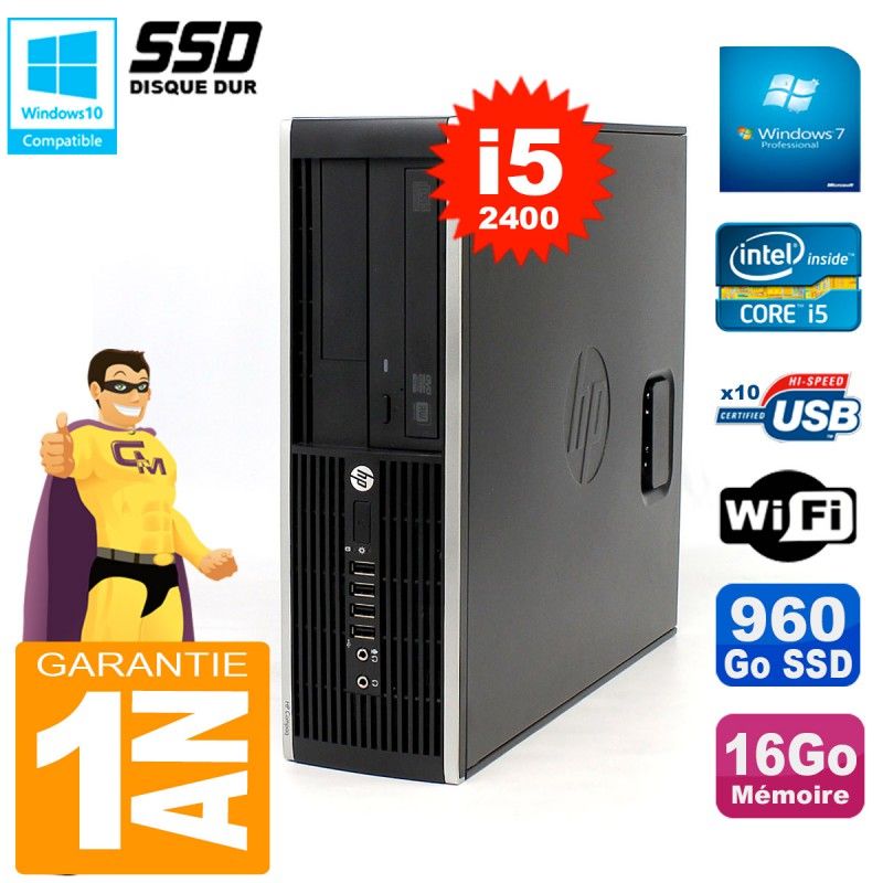 HP Compaq Elite 8300 SFF Desktop Computer - Core i5-2400, 16GB RAM, 960GB SSD, DVD Burner, WiFi, Windows 7 Pro