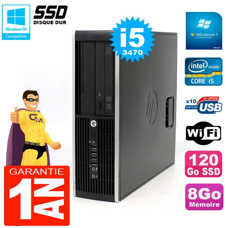 HP Compaq Elite 8300 SFF Desktop PC - Core i5-3470, 8GB RAM, 120GB SSD, DVD Burner, Wifi, Windows 7 Pro