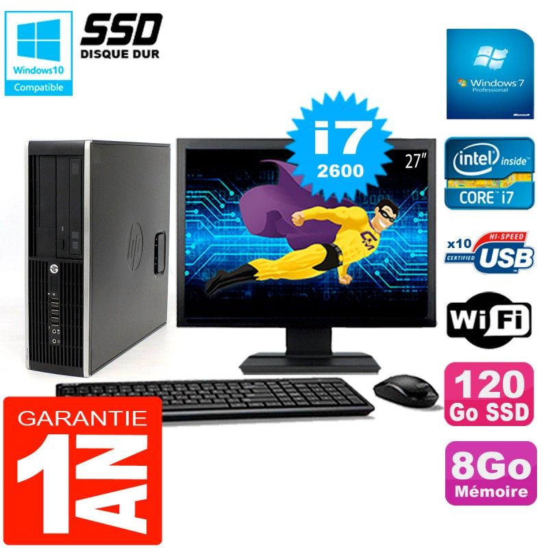 HP Compaq 8300 SFF Desktop PC | 27" Screen | Core i7-2600 | 8GB RAM | 120GB SSD | WiFi