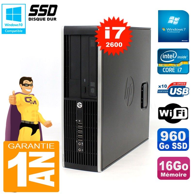 HP Compaq Elite 8300 SFF Desktop PC - Core i7, 16GB RAM, 960GB SSD, DVD Burner, WiFi, Windows 7 Pro