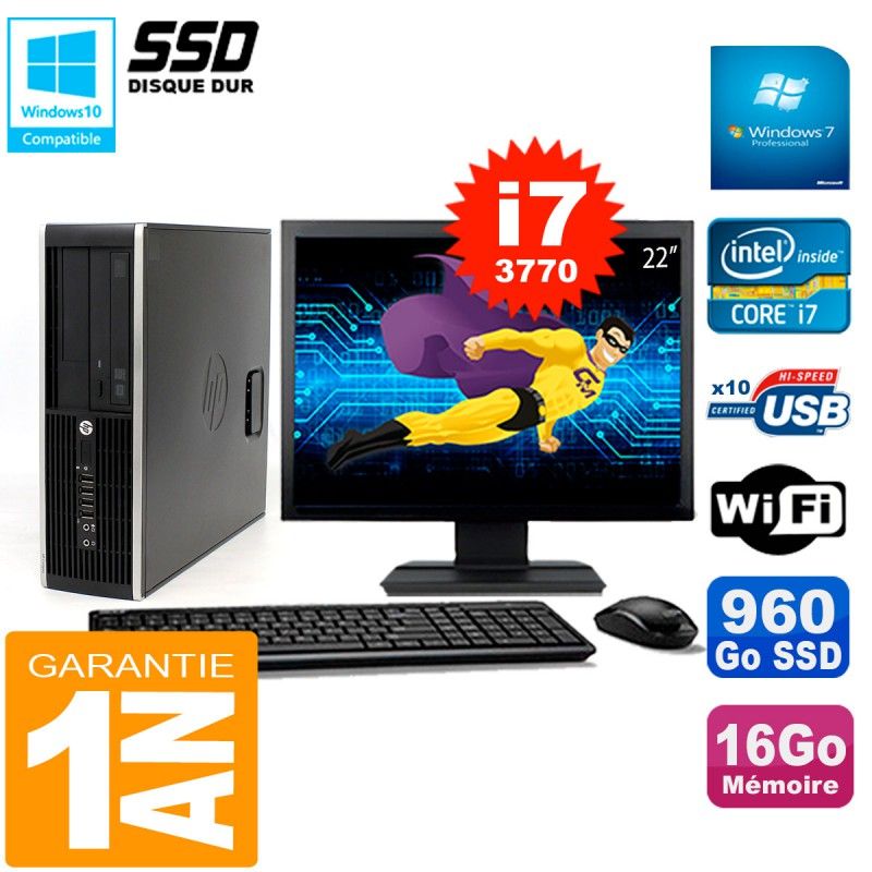 HP Compaq 8300 SFF Desktop PC - 22" Screen, Core i7-3770, 16GB RAM, 960GB SSD, WiFi