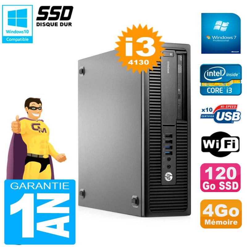 HP EliteDesk 800 G1 SFF Core i3-4130 4GB 120GB SSD DVD Burner WiFi Windows 7