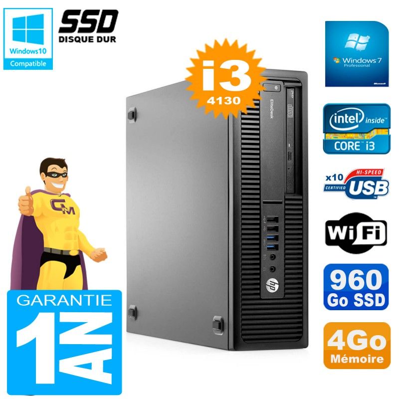 HP EliteDesk 800 G1 SFF Core i3-4130 4GB 960GB SSD DVD Writer WiFi Windows 7