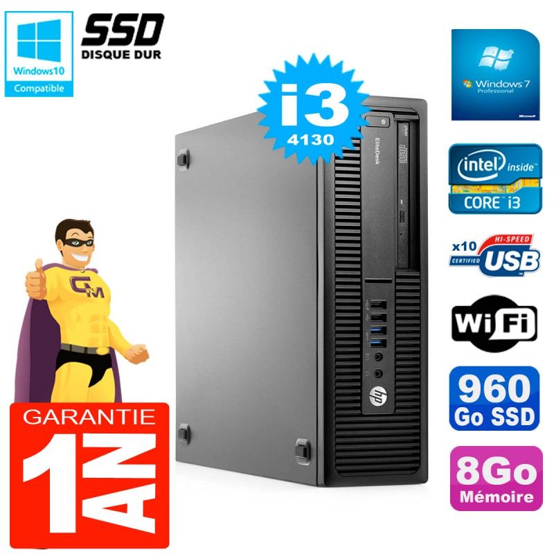 HP EliteDesk 800 G1 SFF Core i3-4130 8GB 960GB SSD DVD Burner WiFi Windows 7