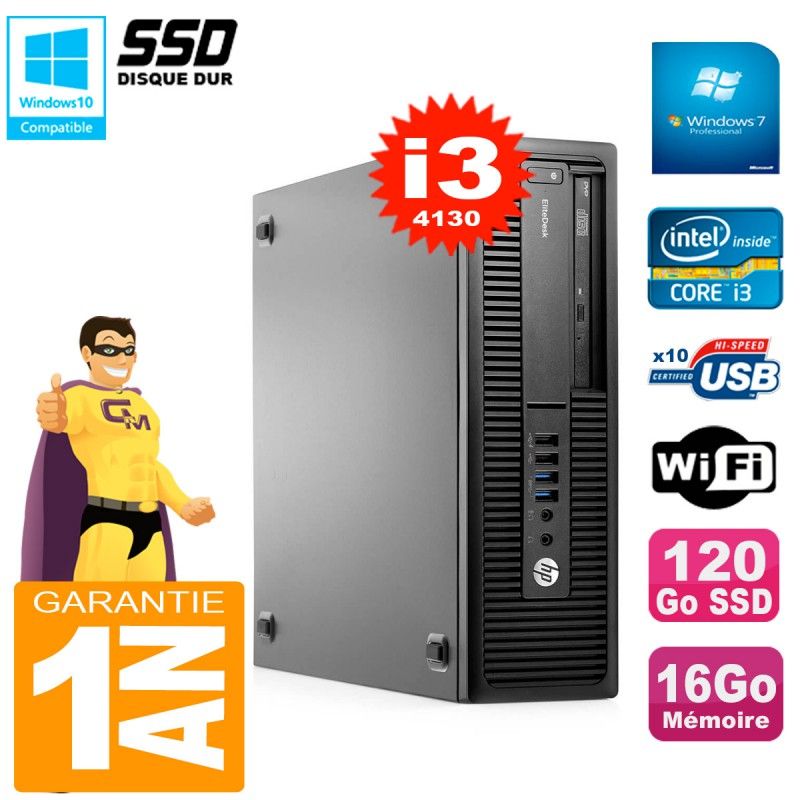HP EliteDesk 800 G1 SFF Core i3-4130 16GB RAM 120GB SSD DVD Burner WiFi Windows 7