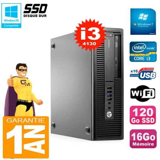HP EliteDesk 800 G1 SFF Processeur Intel Core i3-4130 16 Go RAM 120 Go SSD Lecteur optique DVD Wi-Fi Windows 7