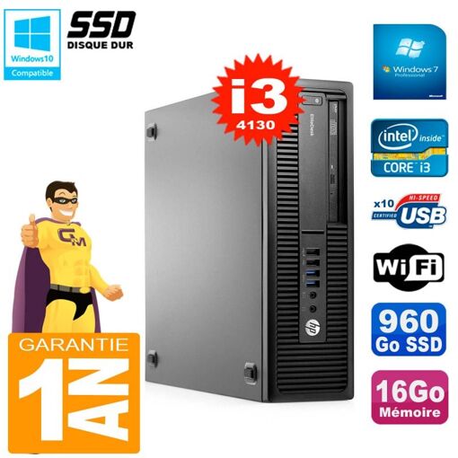 HP EliteDesk 800 G1 SFF Intel Core i3-4130 16 Go 960 Go SSD Graveur DVD Wi-Fi Windows 7