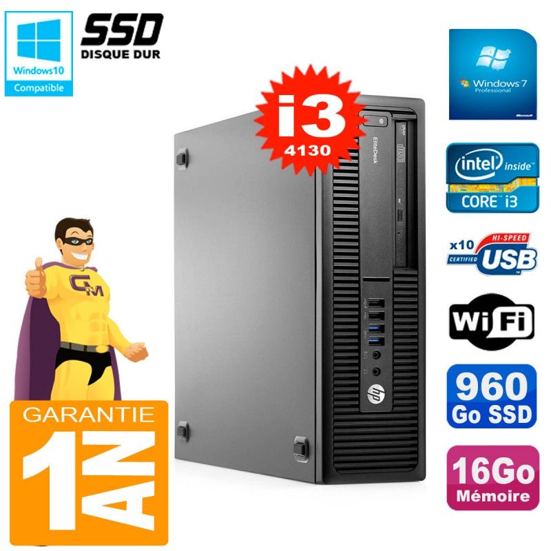 HP EliteDesk 800 G1 SFF Core i3-4130 16GB 960GB SSD DVD Writer WiFi Windows 7