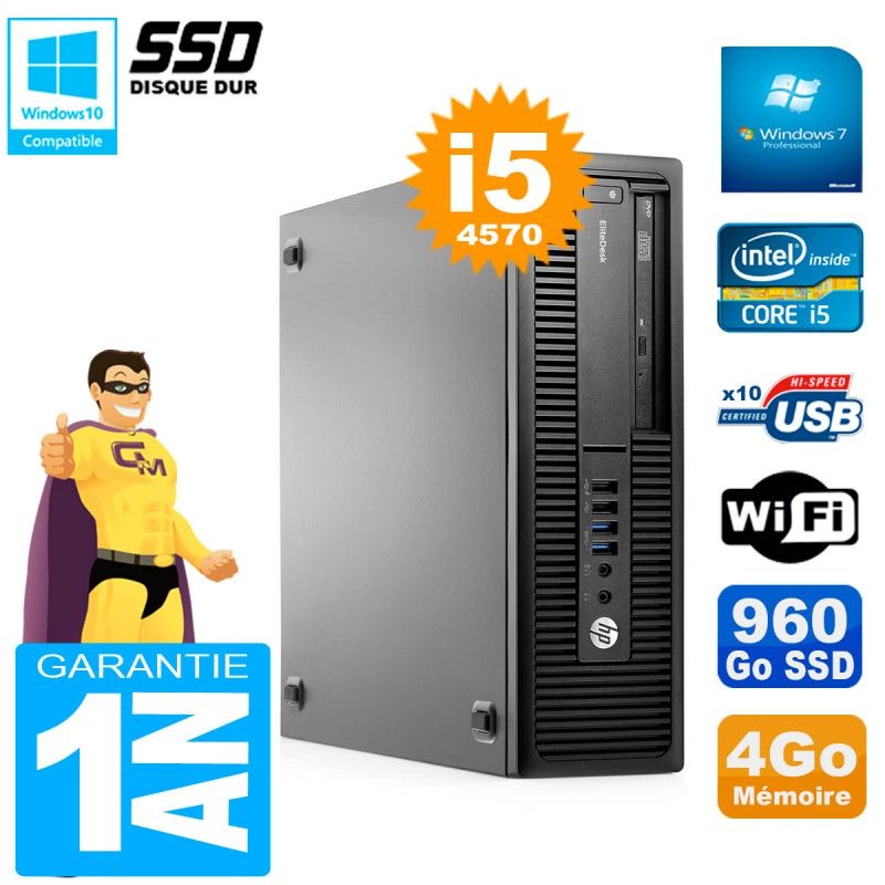 HP EliteDesk 800 G1 SFF Core i5-4570 4GB RAM 960GB SSD DVD Burner WiFi Windows 7 Pro