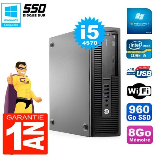 HP EliteDesk 800 G1 SFF Intel Core i5-4570 3.20GHz 8GB RAM 960GB SSD Lecteur DVD WiFi Windows 7