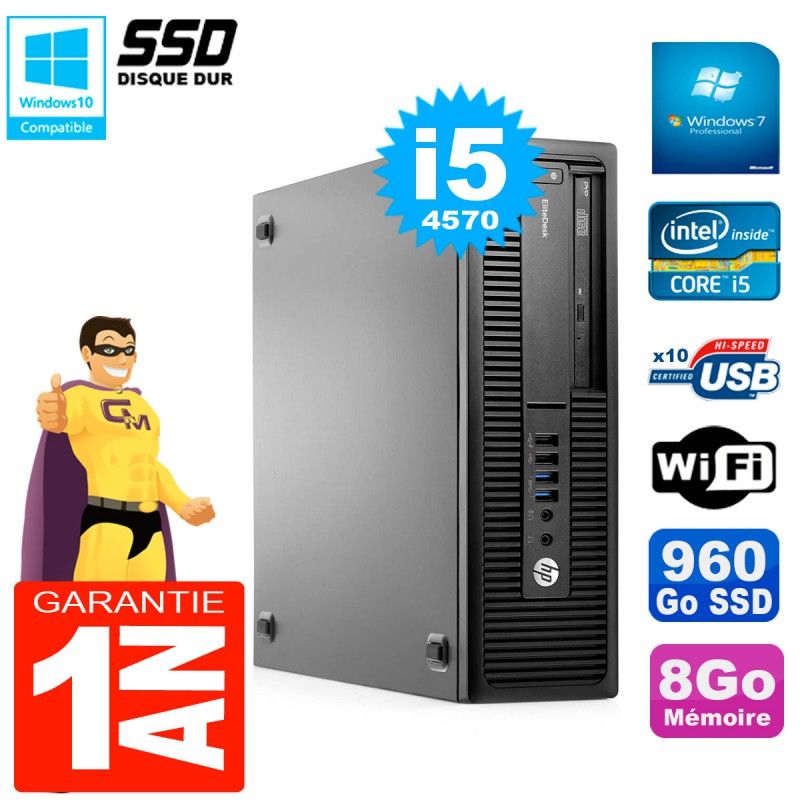 HP EliteDesk 800 G1 SFF Core i5-4570 8GB RAM 960GB SSD DVD Writer WiFi Windows 7