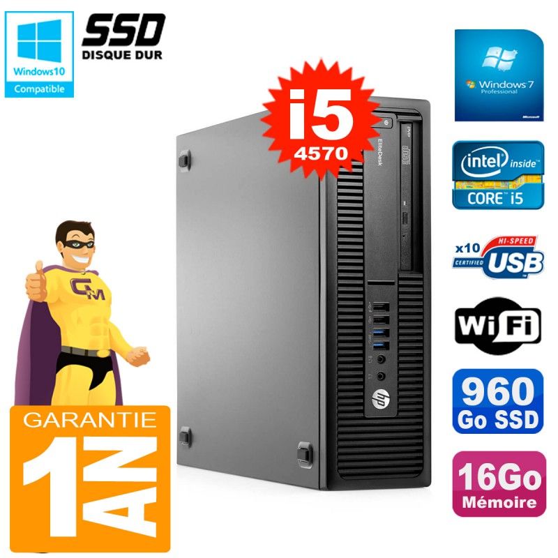 HP EliteDesk 800 G1 SFF Core i5-4570 16GB 960GB SSD DVD Writer WiFi Windows 7