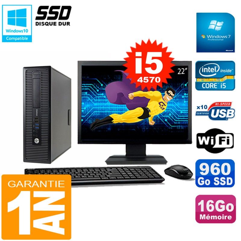 HP EliteDesk 800 G1 SFF Desktop PC | 22" Screen | Core i5-4570 | 16GB RAM | 960GB SSD