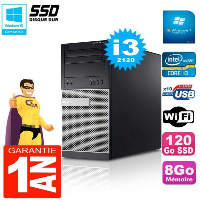 Dell Optiplex 7010 MT Desktop - Intel Core i3-2120, 8GB RAM, 120GB SSD, WiFi, Windows 7 Pro