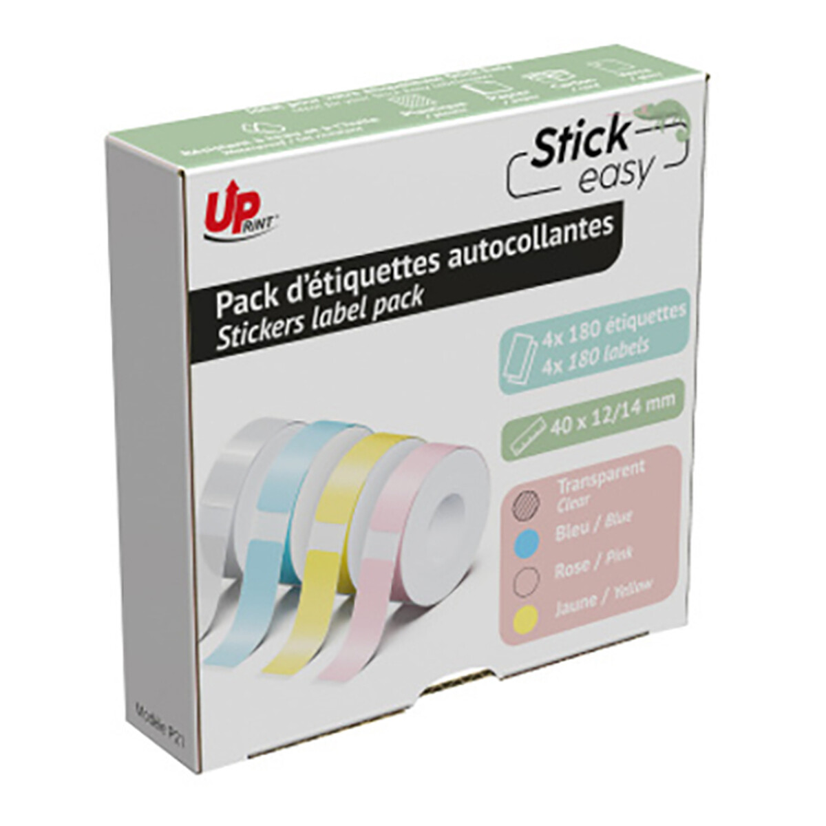 UPrint Pack de 4x Rouleaux de 180 étiquettes adhésives Pastels 14 x 40 mm pour Stick Easy UP21