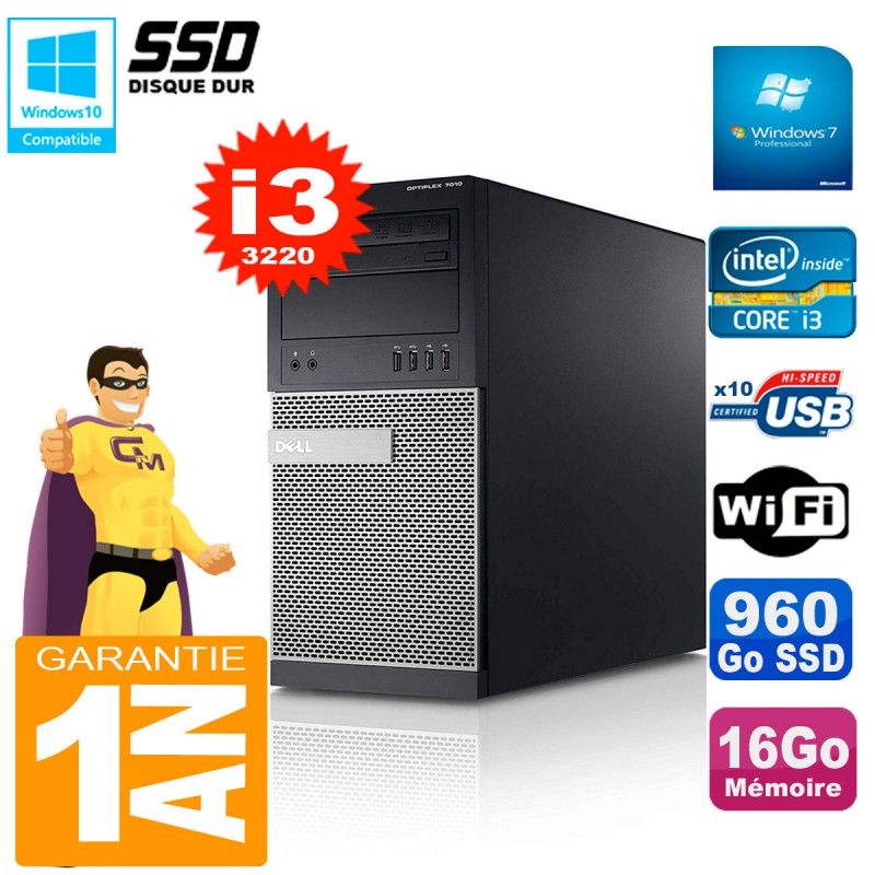 Dell Optiplex 7010 MT Desktop - Intel Core i3-3220, 16GB RAM, 960GB SSD, Windows 7 Pro