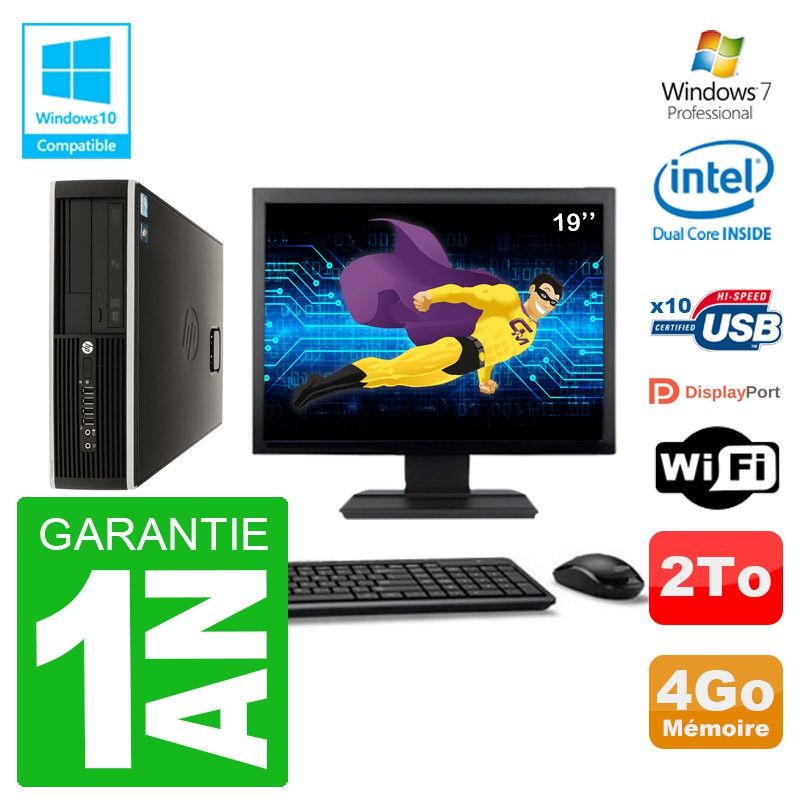 HP Compaq 8100 SFF Desktop PC - 19" Screen, Intel Pentium Dual-Core 2.8GHz, 4GB RAM, 2TB HDD, DVD Burner, WiFi, Windows 7 Pro