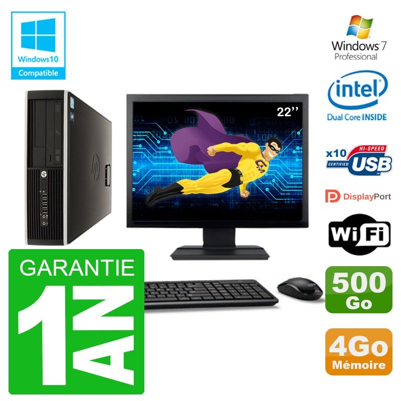 HP Compaq 8100 SFF Desktop PC | 22' Screen | Intel Pentium Dual-Core 2.8GHz | 4GB RAM | 500GB HDD | DVD Burner | WiFi | Windows 7 Pro