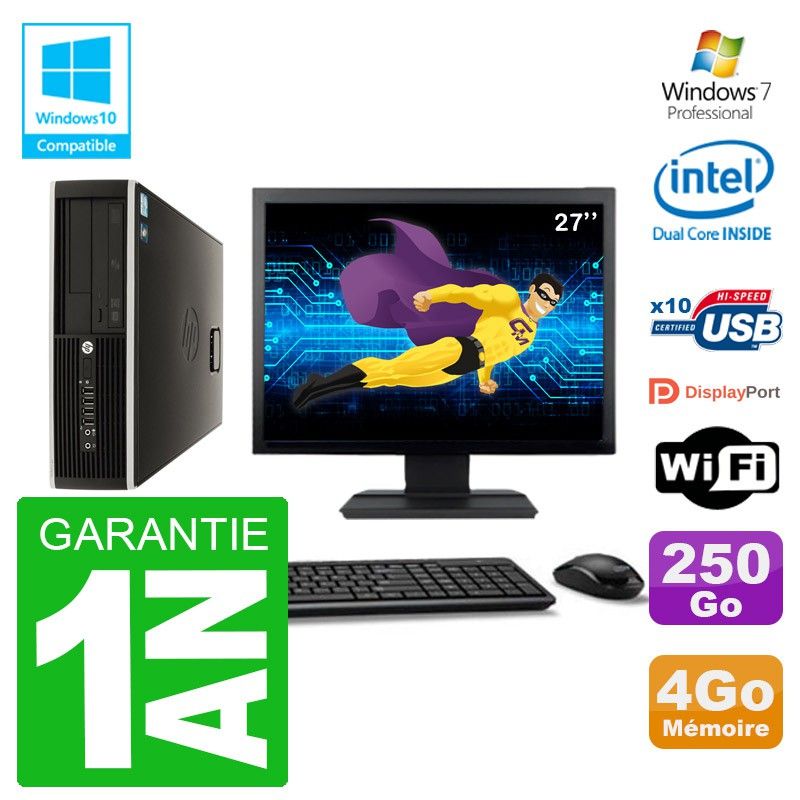 HP Compaq 8100 SFF Desktop Computer | 27" Screen | Intel Pentium Dual-Core G6950 | 4GB RAM | 250GB HDD | DVD Burner | WiFi | Windows 7 Pro