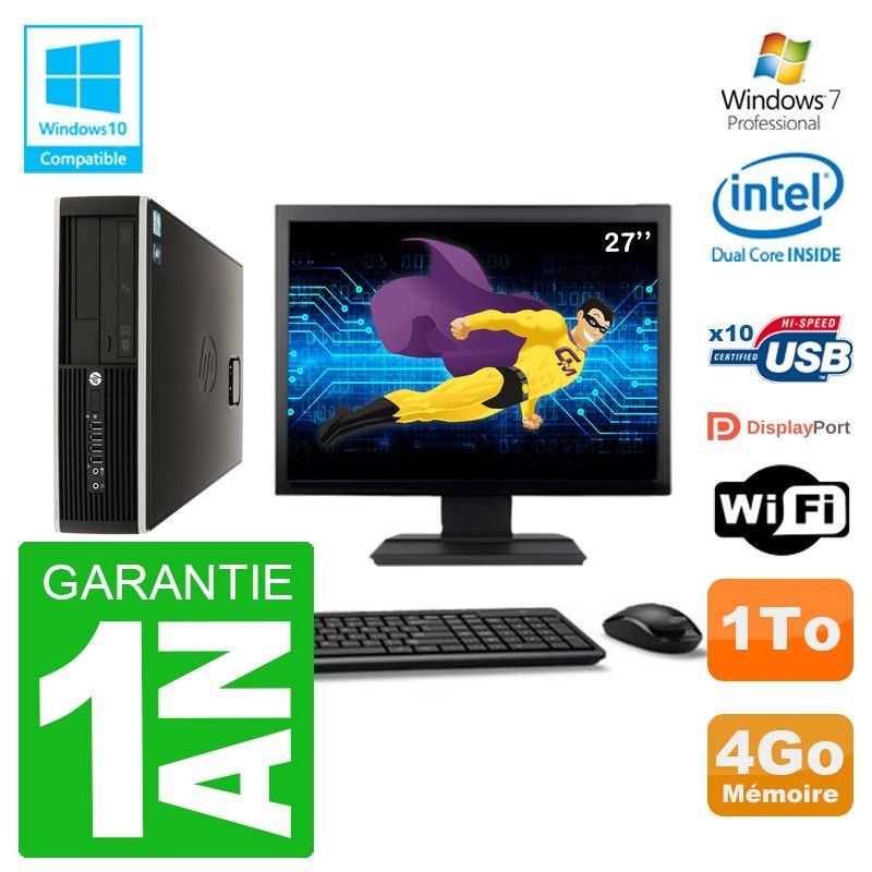 HP Compaq 8100 SFF Desktop Computer - 27" Screen, Intel Pentium Dual-Core 2.8GHz, 4GB RAM, 1TB HDD, DVD Drive, WiFi, Windows 7 Pro