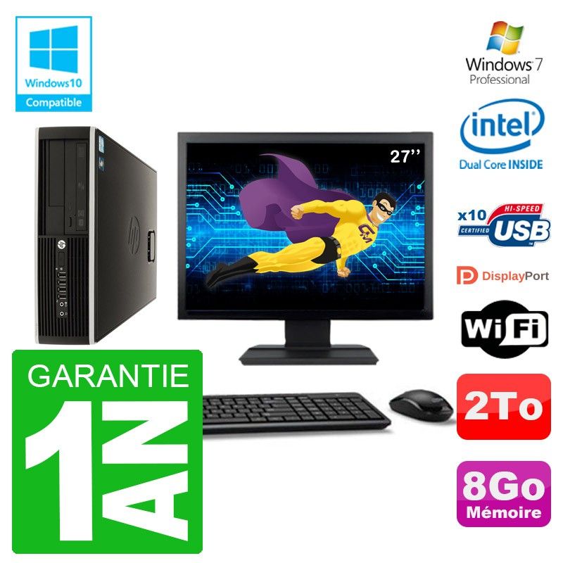 HP Compaq 8100 SFF Desktop Computer - 27" Screen, Intel Pentium Dual-Core 2.8GHz, 8GB RAM, 2TB HDD, DVD Drive, WiFi, Windows 7 Pro